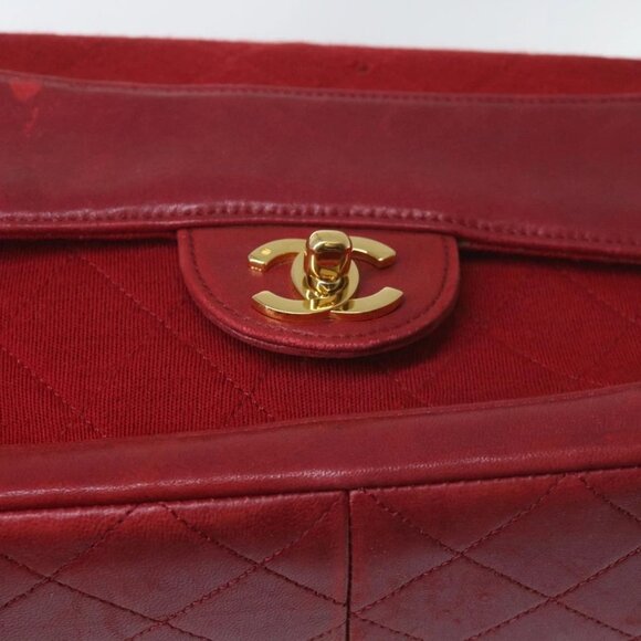 CHANEL Matelasse Chain Shoulder Bag Canvas Red CC Auth 59869A - Picture 10 of 16